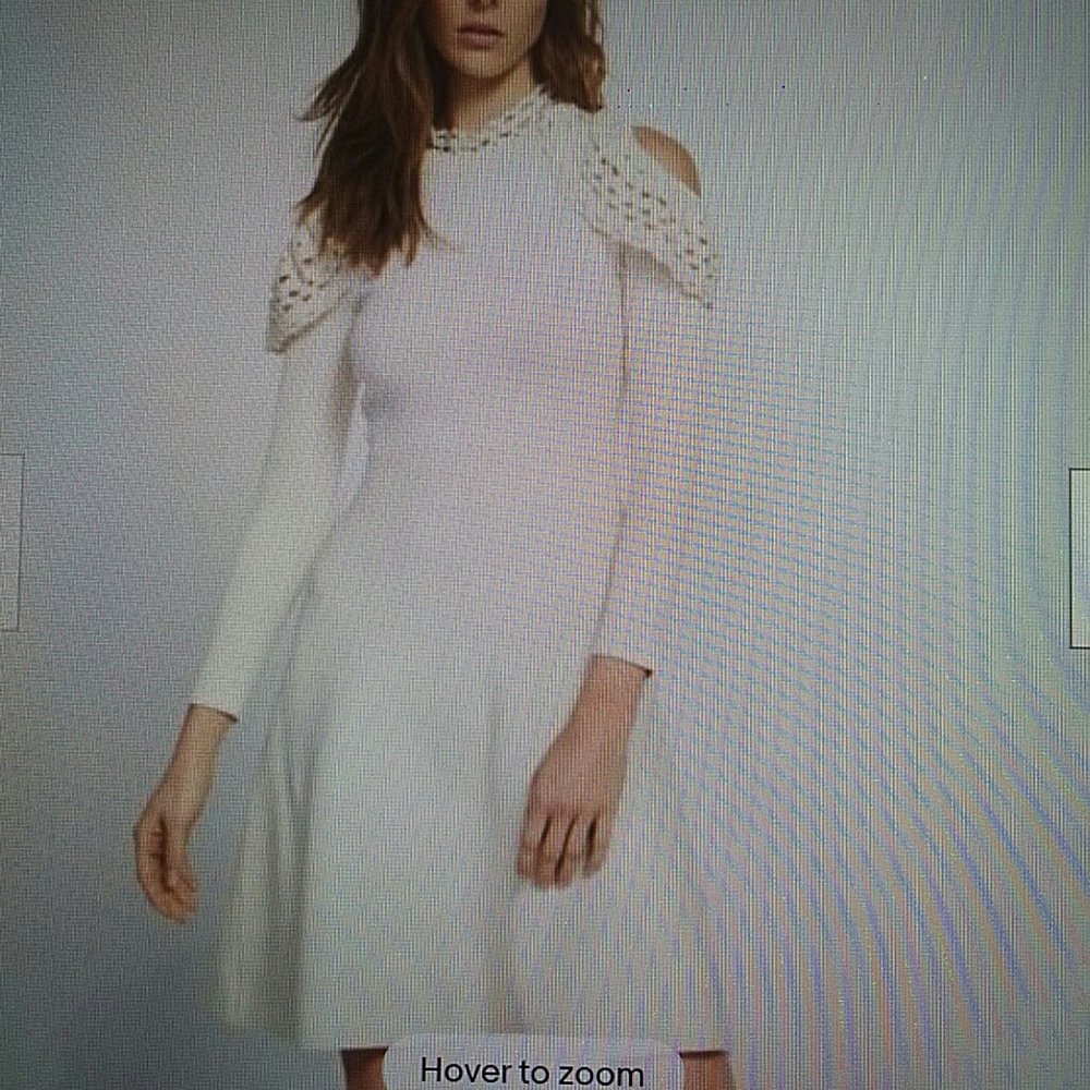 SANDRO - Ivory Cream Lace Trim Fit and Flare dress